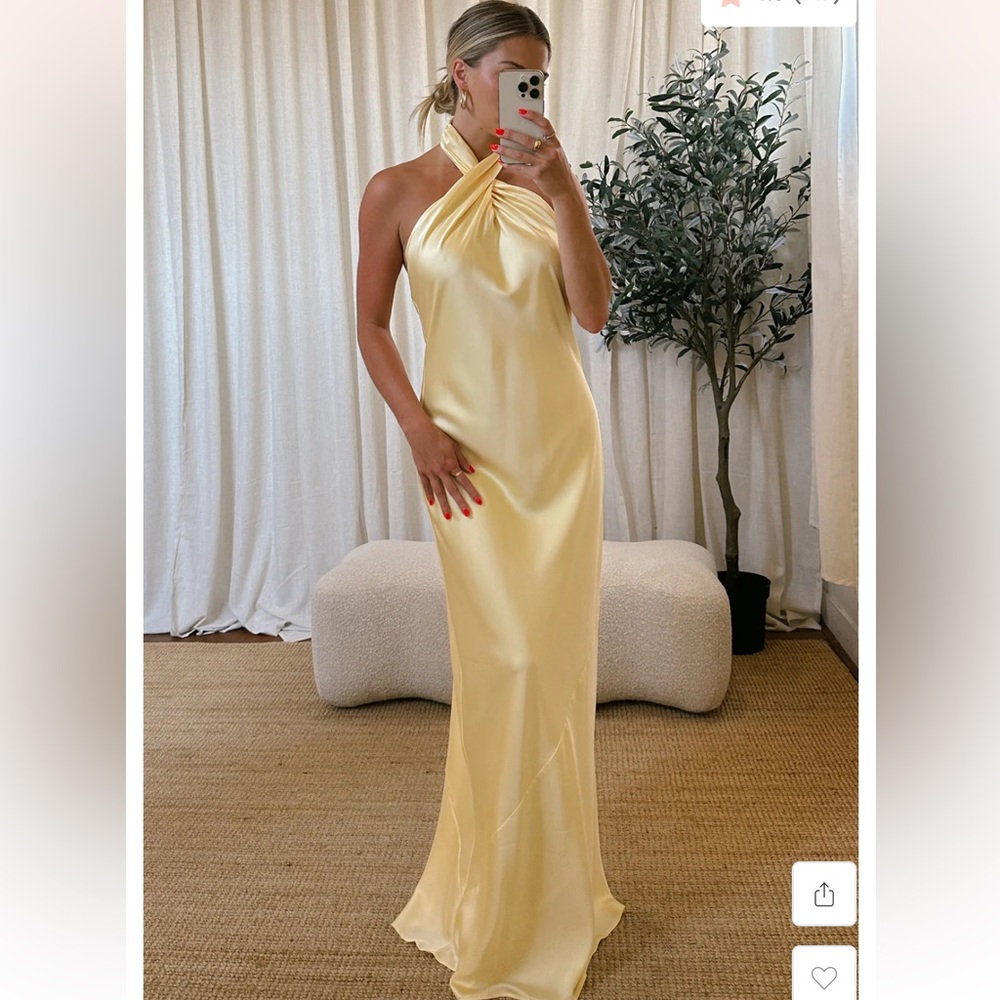 Jasmine Halter Maxi Dress - Pale Yellow Luxe Satin